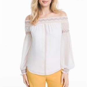 WHBM Off The Shoulder Embroidered Boho Blouse NWT Size Large